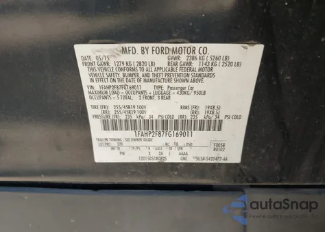 2015 Ford Taurus Limited from USA, damaged, VIN 1FAHP2F87FG169011